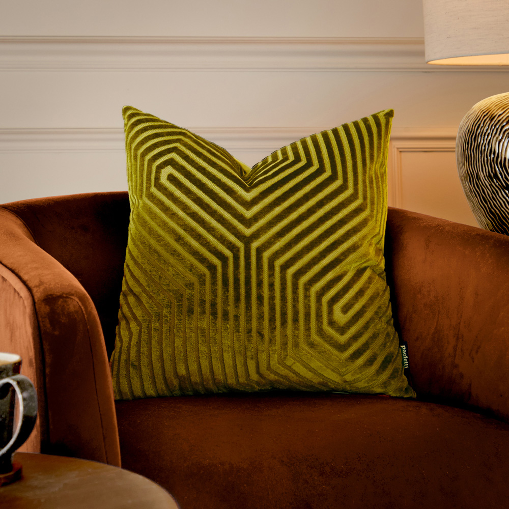 Paoletti Christmas Evoke Olive Cut Velvet Cushion 45 x 45cm Image 6