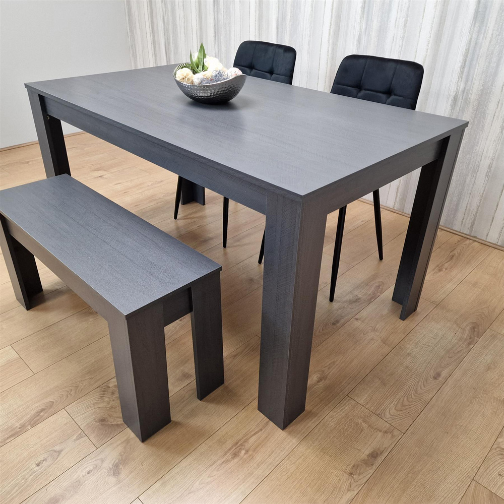 Kosy Koala 4 Seater Velvet Arrow Design Dining Bench Set Black and Dark Grey Image 2