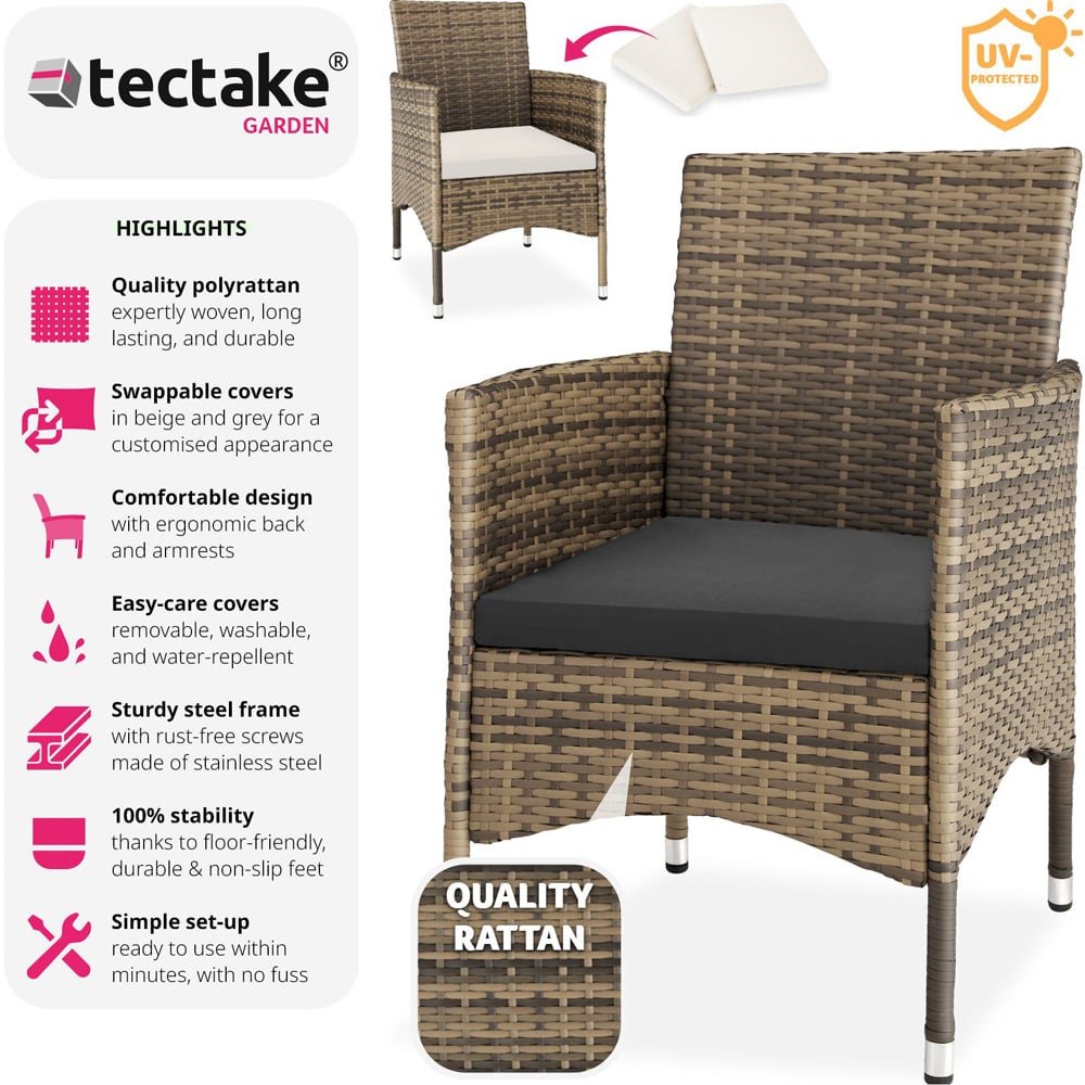 tectake Nantes Set of 2 Natural and Dark Grey Polyrattan Garden Chair Image 6