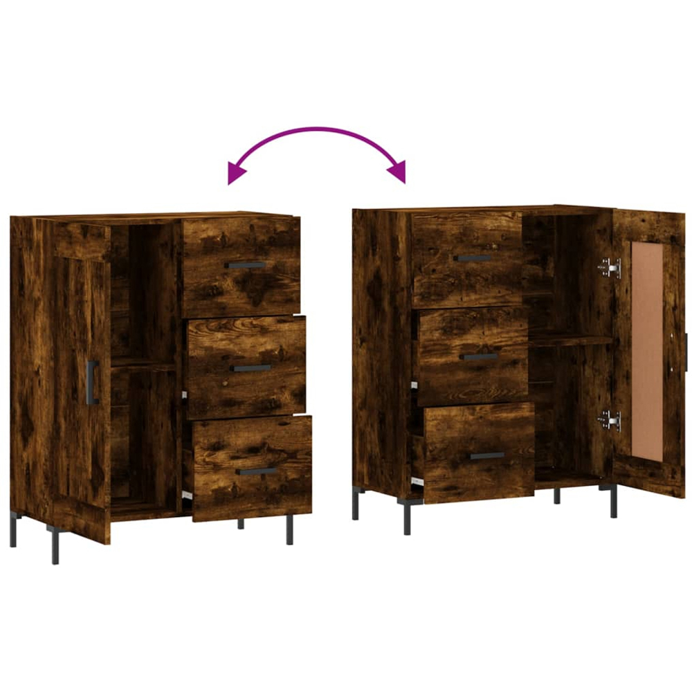 vidaXL Single Door 3 Drawer Smoked Oak Sideboard Image 9