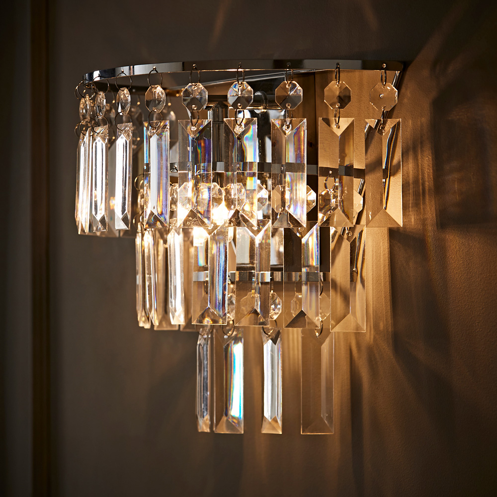 ValueLights Kelsks Clear Acrylic Jewel Droplet Chrome Wall Light with LED Bulb Image 2