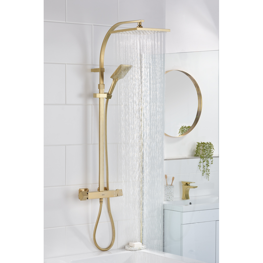 Bristan Quadrato Brushed Brass Cool Touch Thermostatic Bar Shower with Handset Image 7