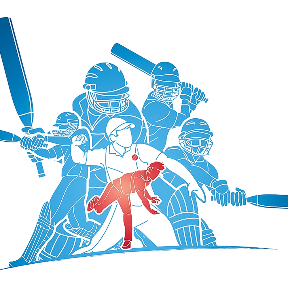 Origin Murals Cricket Players Blue Wall Mural Image 2