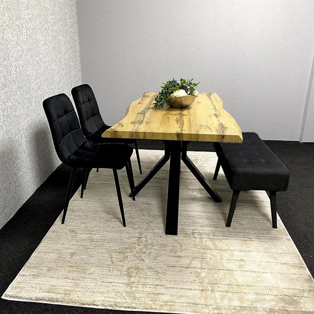 Portland 3 Seater Velvet Wooden Dining Set with Bench Brown and Black Image 2