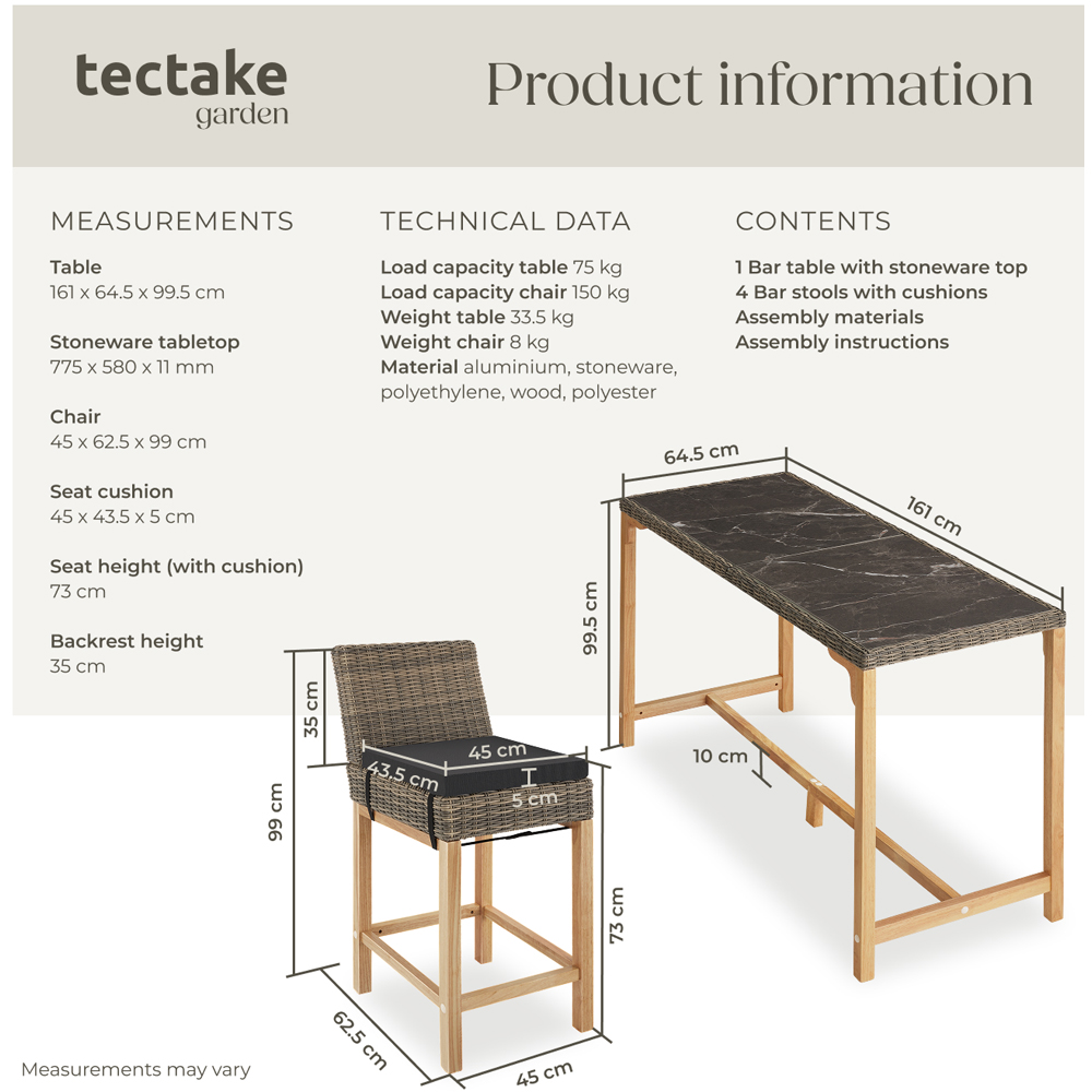 tectake Lovas Latina 4 Seater Poly Rattan Garden Bar Dining Table Nature Image 9
