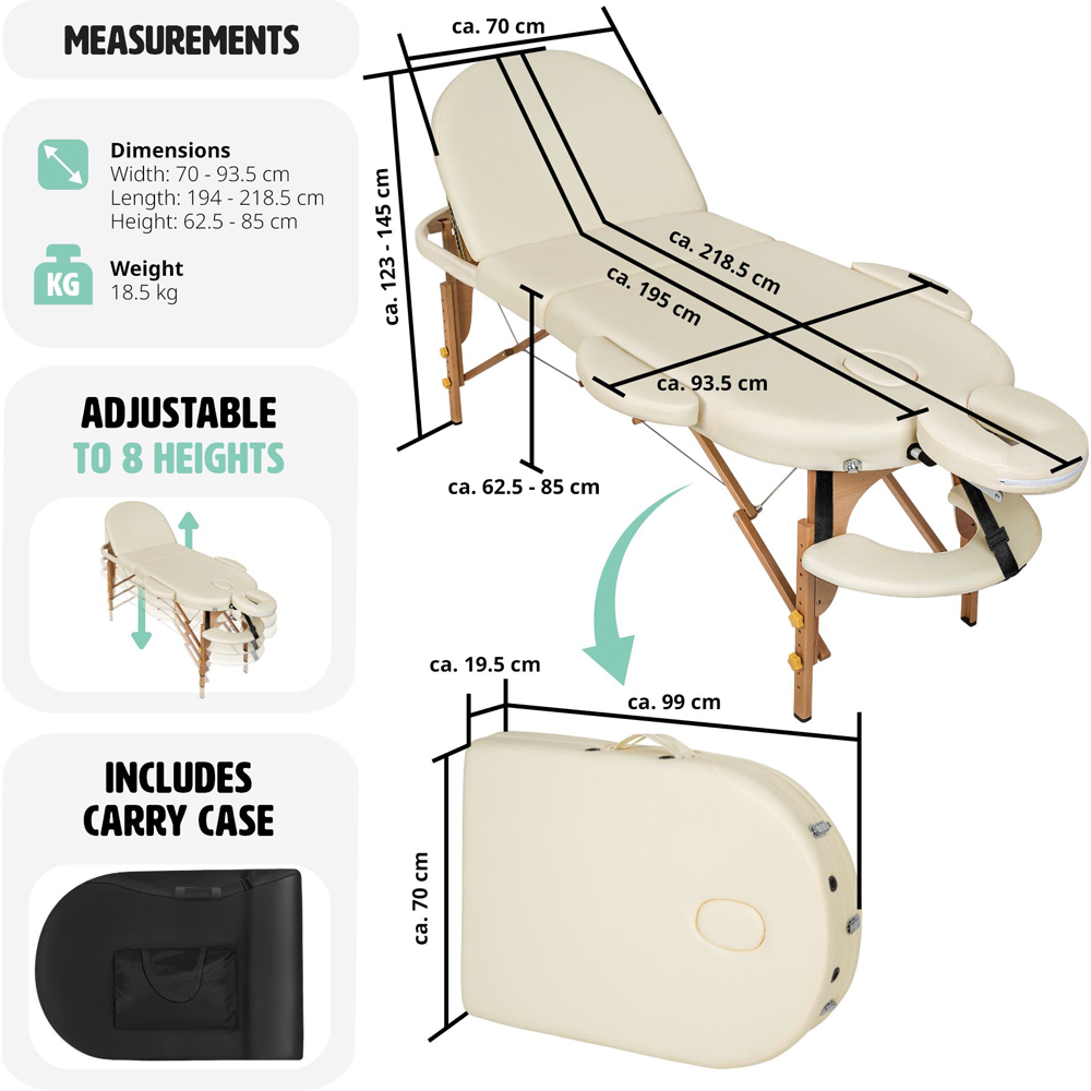 Massage Table Sawsan - oval, 3-zone bed with carry bag, head- and armrests - Beige Image 9