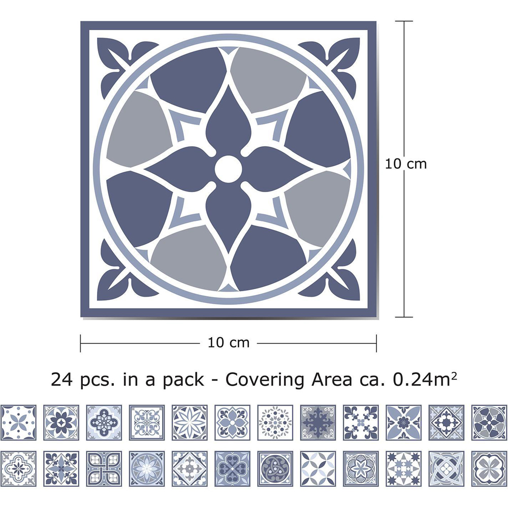 Walplus Lisbon Blue Self Adhesive Tile Sticker 24 Pack Image 5