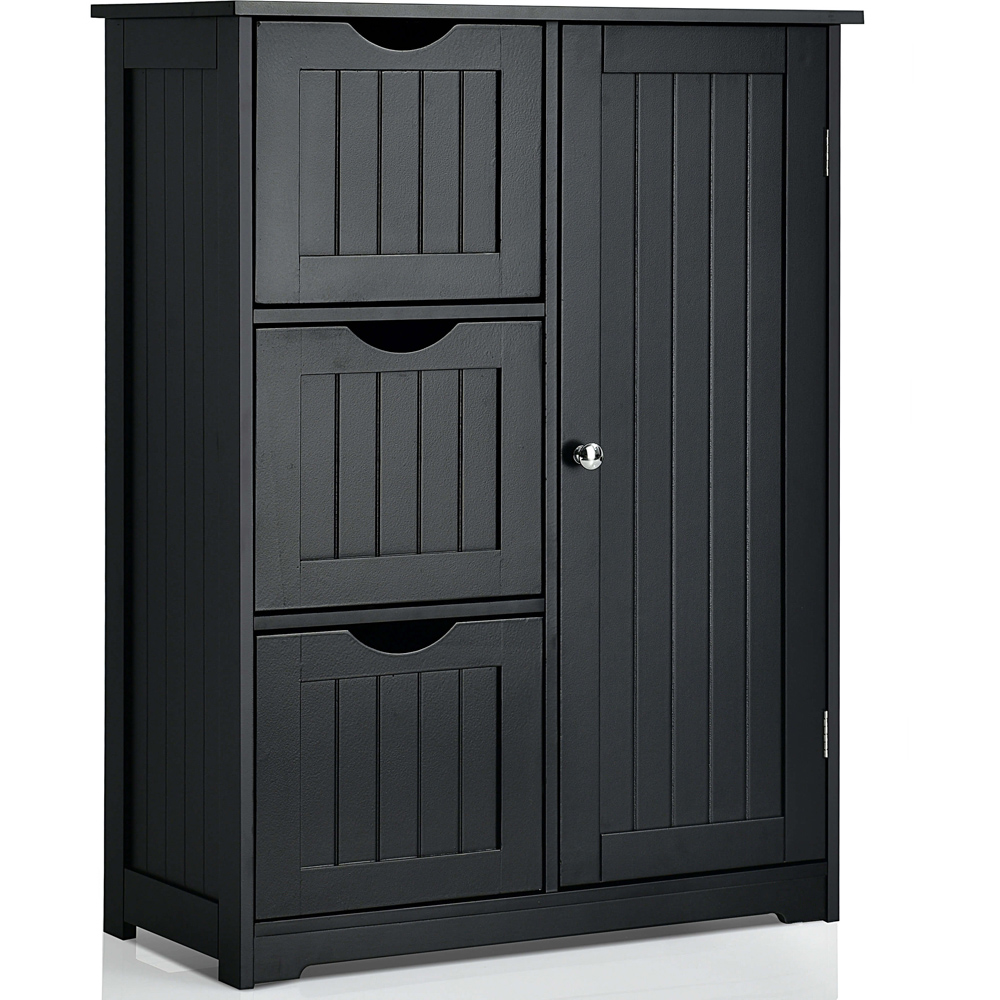 Costway Single Door 3 Drawer Black Freestanding Bathroom Cabinet Image 2