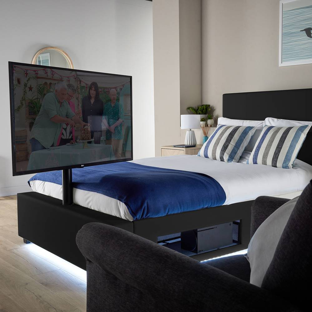 XR Living Ava Small Double Black PU Upholstered TV Bed with Underbed Lights Image 5