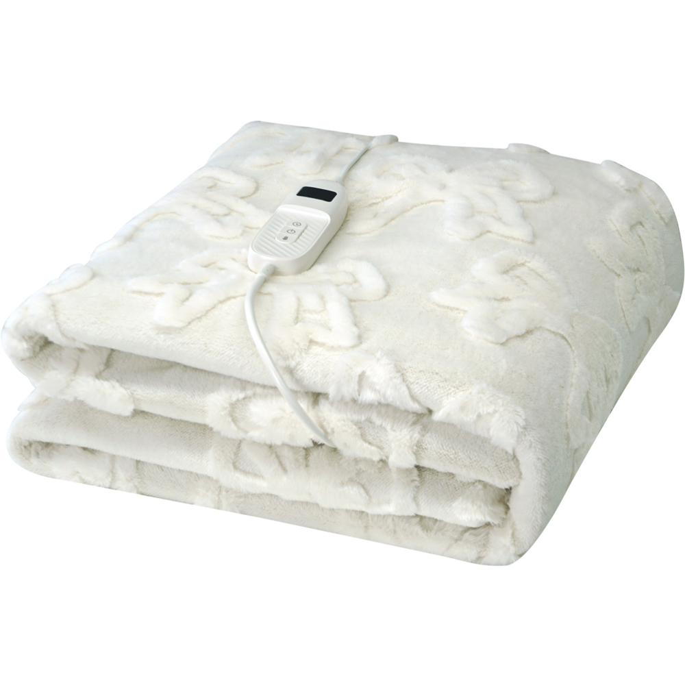 Bow Faux Fur Heated Electric Throw White Image 1