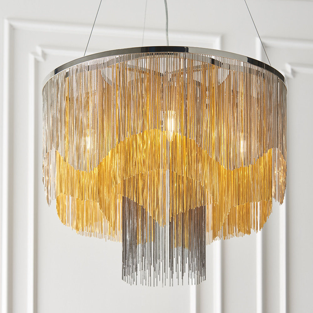 Merano Carbonia Gold and Black Chain 5 Light Ceiling Pendant Image 7