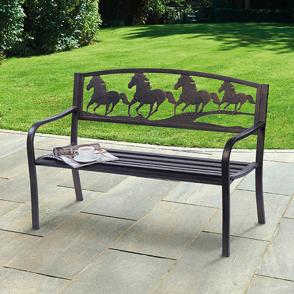 Greenhurst Horse Design Bronze Garden Bench Image 3