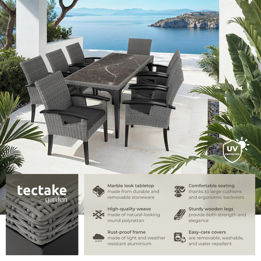 tectake Rosarno Foggia 8 Seater Poly Rattan Dining Table Grey Image 3