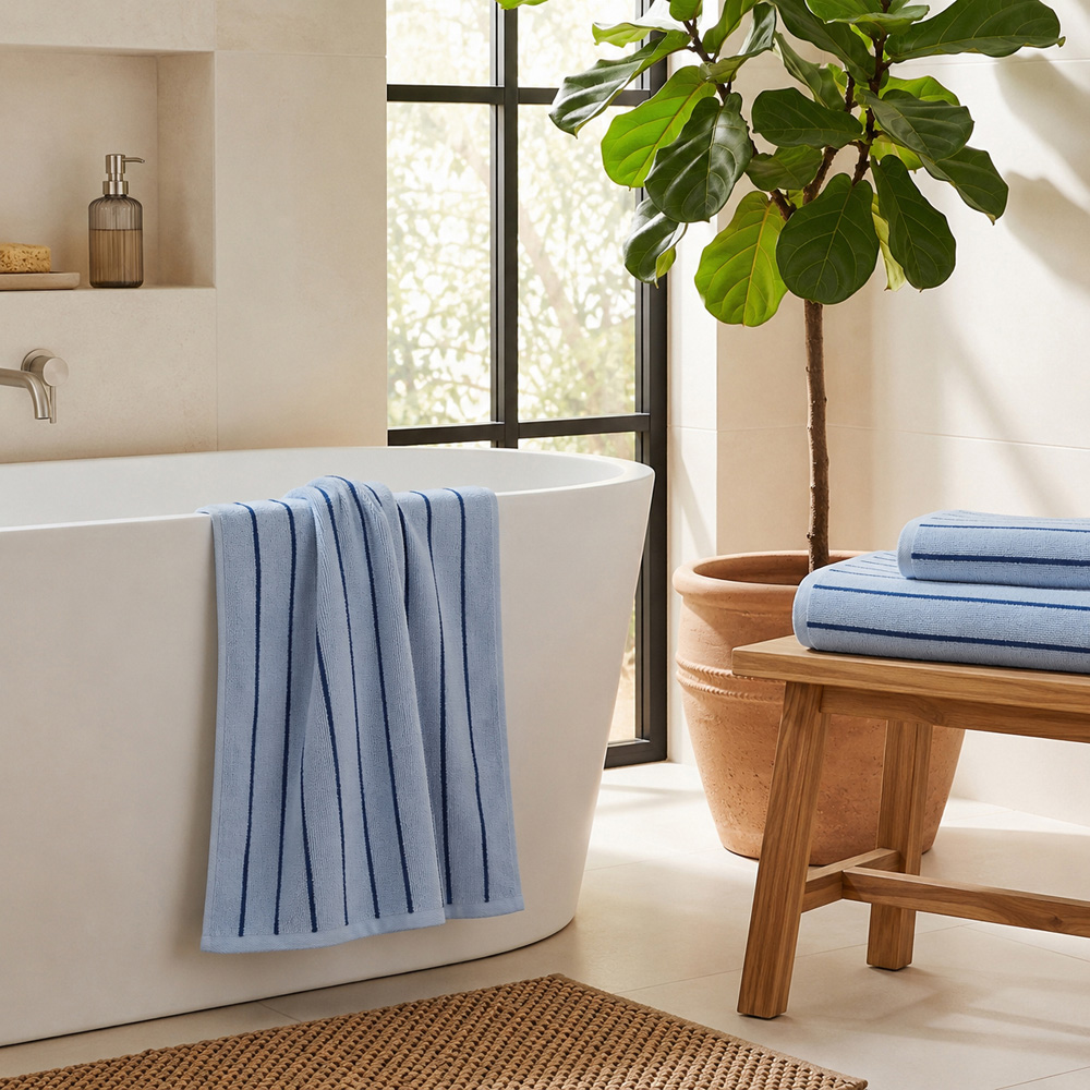 Allure Bath Fashions Light Blue and Dark Blue Strand Striped Bath Towel 70 x 130cm 2 Pack Image 2