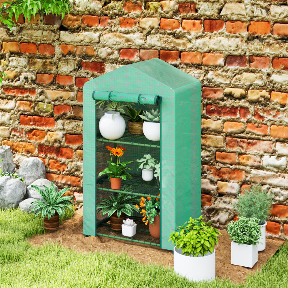 Outsunny 3 Shelf Green Mini Greenhouse with Roll Up Door Image 4