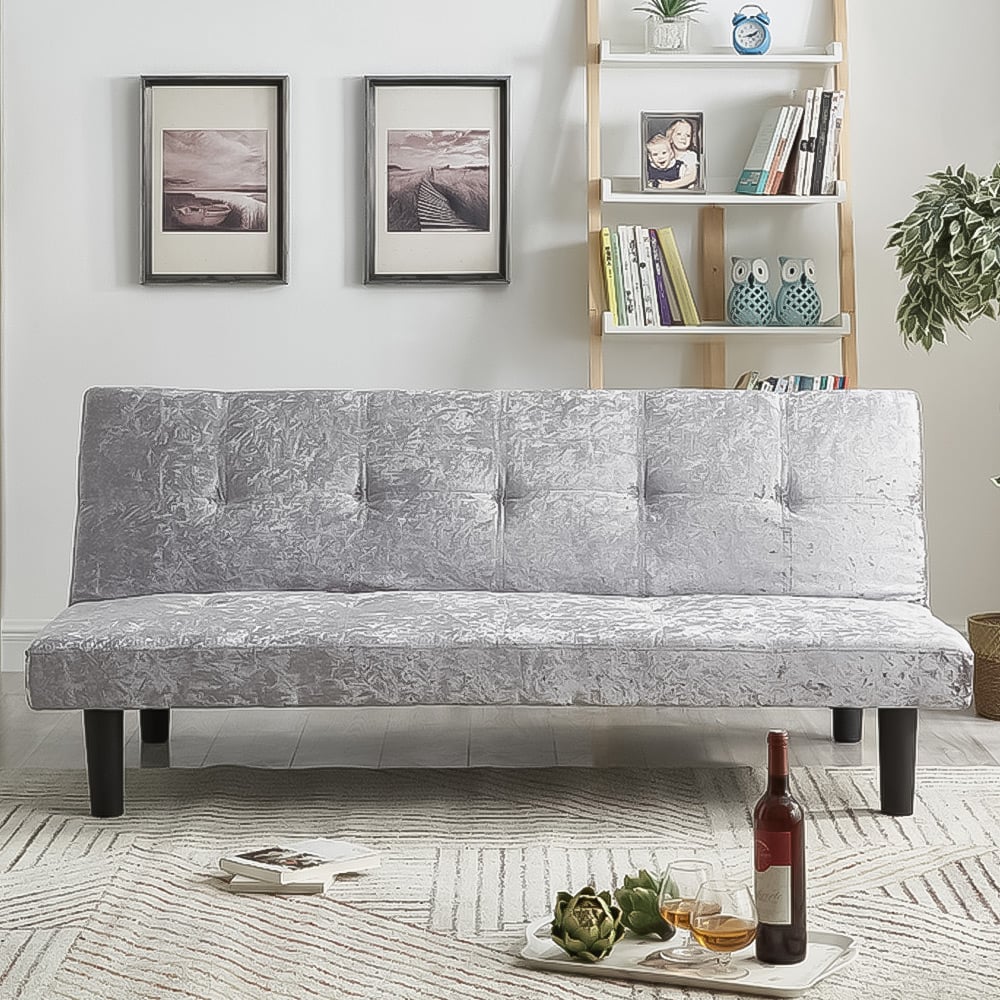 Brooklyn Silver 3 Seater Crush Velvet Sofa Bed Image 1