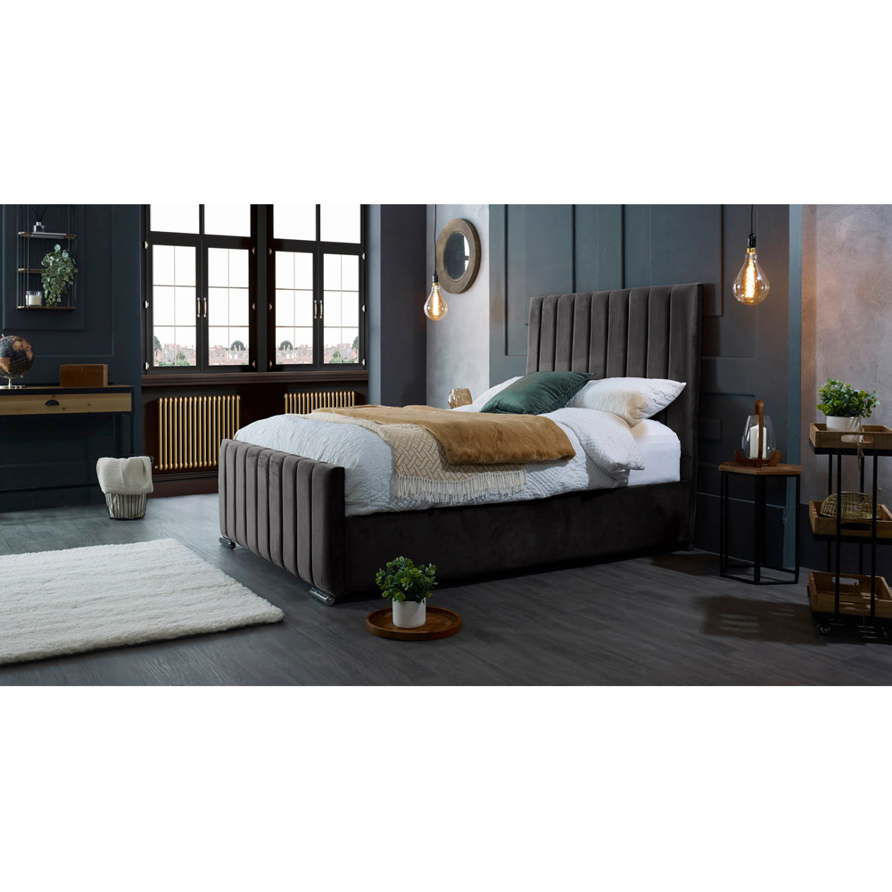 Eleganza Home Redding Super King Size Black Plush Velvet Bed Frame with Headboard Image 4