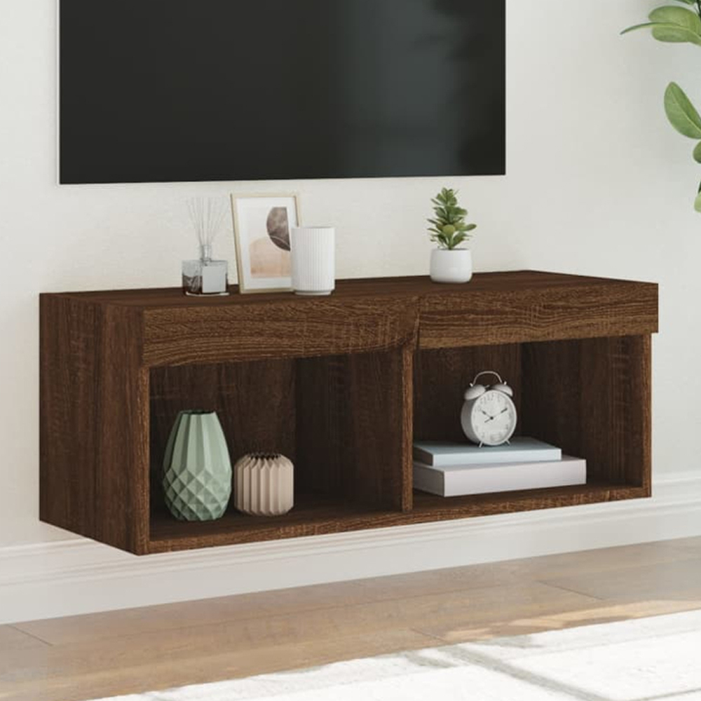 vidaXL 2 Shelf Brown Oak Wall Mounted LED TV Cabinet Image 1