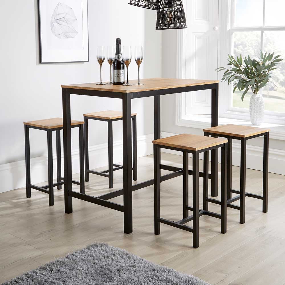 Home Source Nicosia 4 Seater Oak Bar Table with Stools Image 5