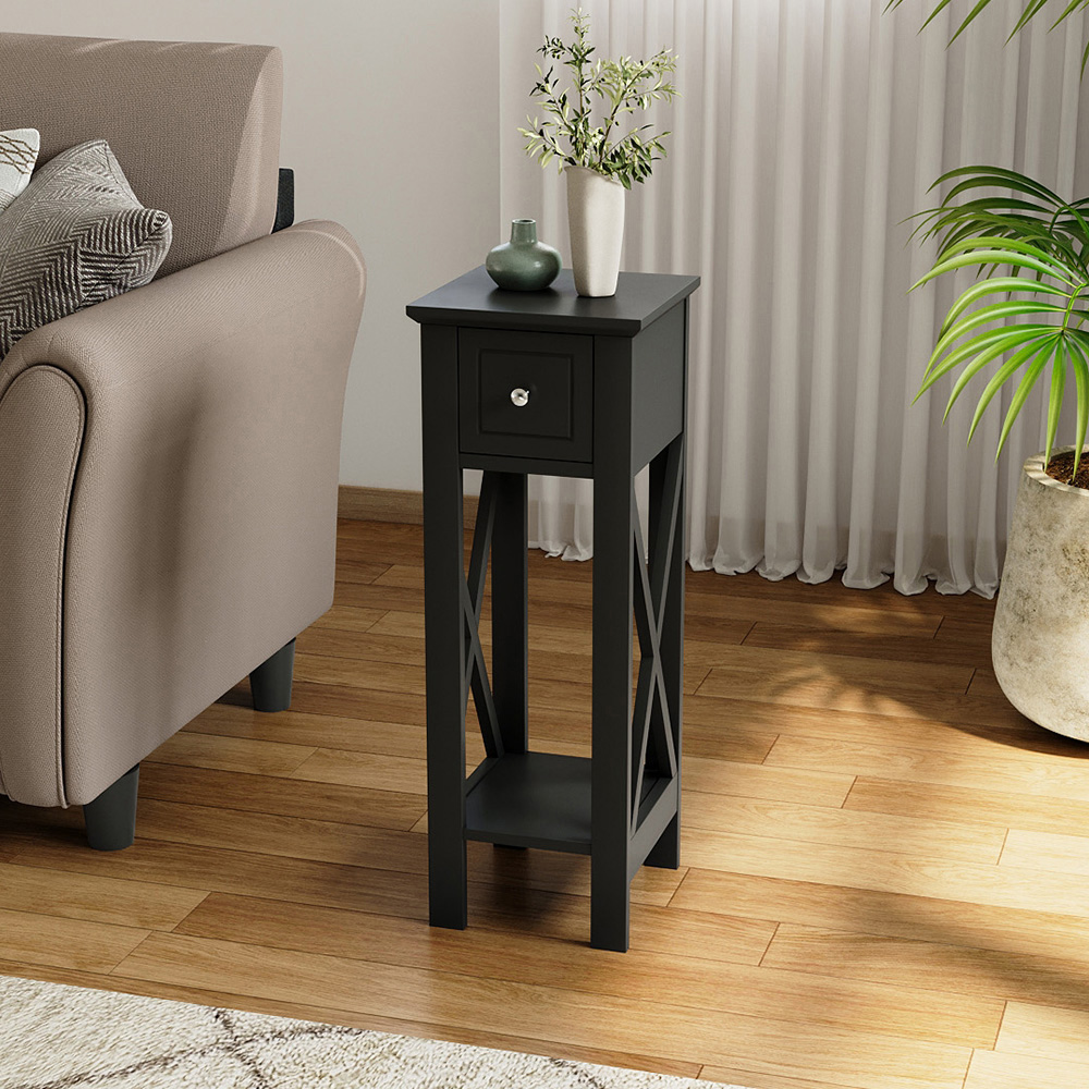 Living and Home Single Drawer Single Shelf Black Bedside Table Image 8