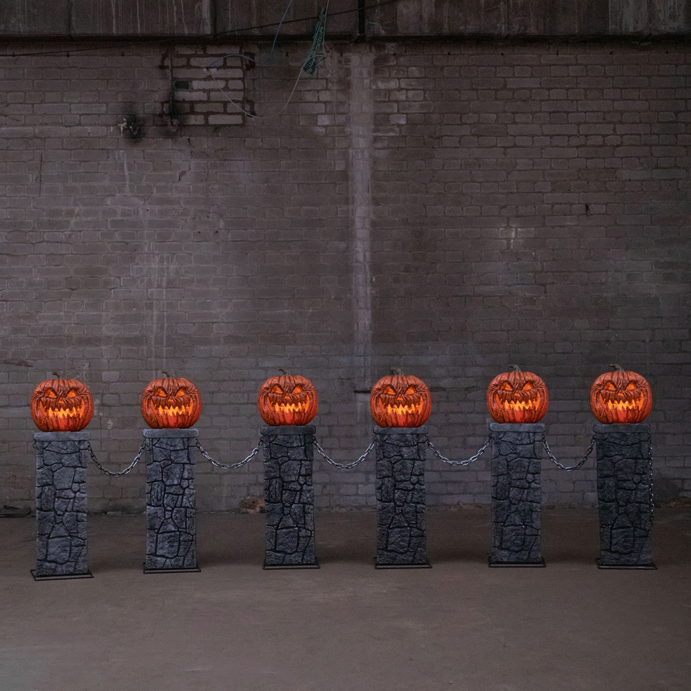Samuel Alexander Battery Powered LED Light-Up Halloween Pumpkin Fence 97cm x 1.2m 2 Pack Image 2