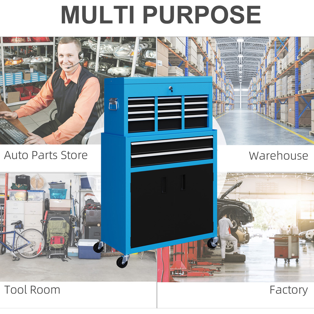 Portland 2 Door 6 Drawer Blue Chest and Tool Storage Cabinet Set Image 5