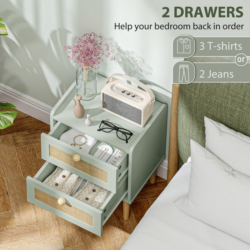 Portland 2 Drawer Olive Green Boho Rattan Chest of Drawers Image 8