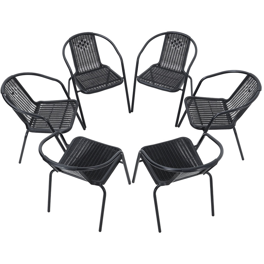 Living and Home Set of 6 Black Wicker Stackable Garden Chair Image 2
