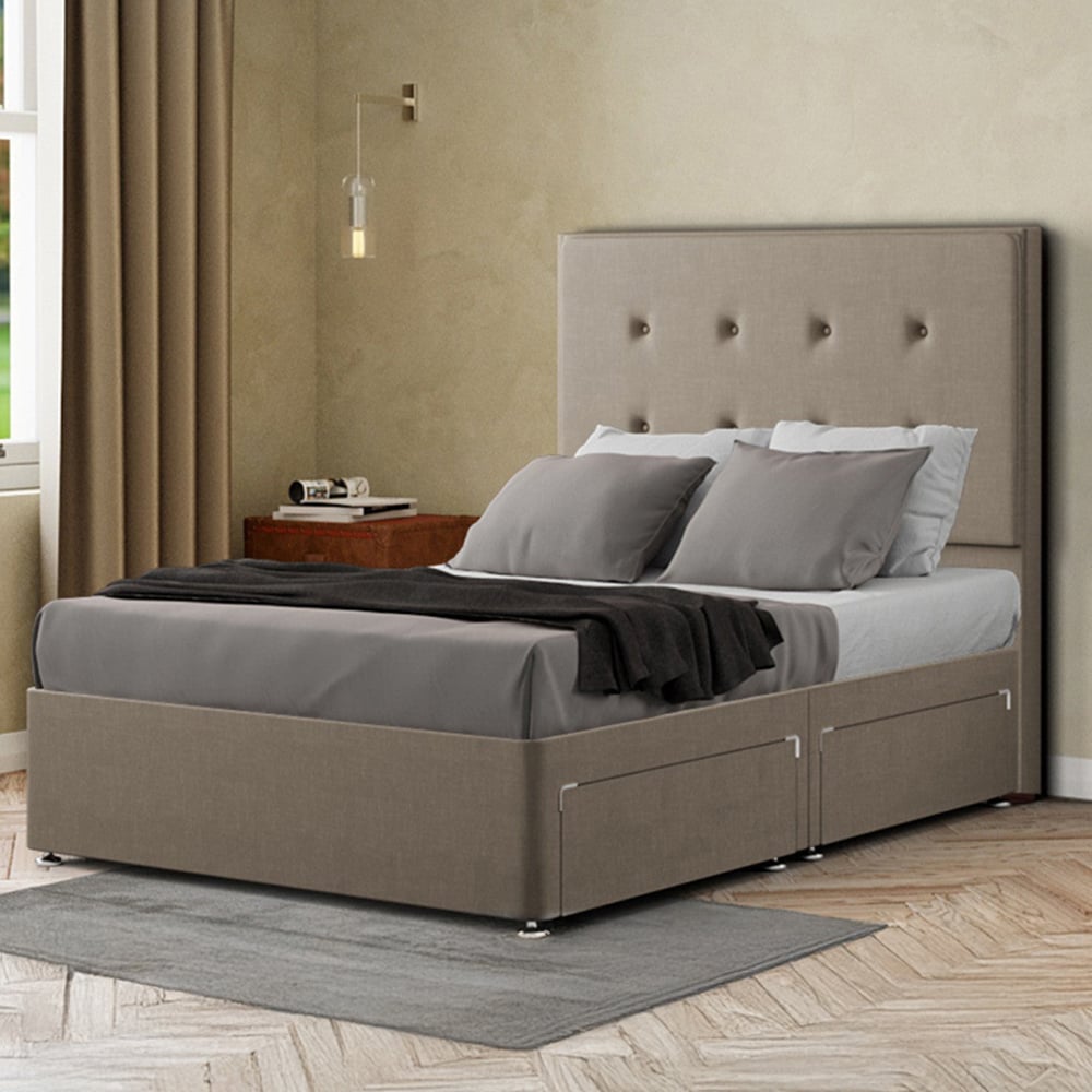 Portland Darlington Super King Size Mink Malham Weave Divan Bed with 2 Drawers and Headboard Image 1