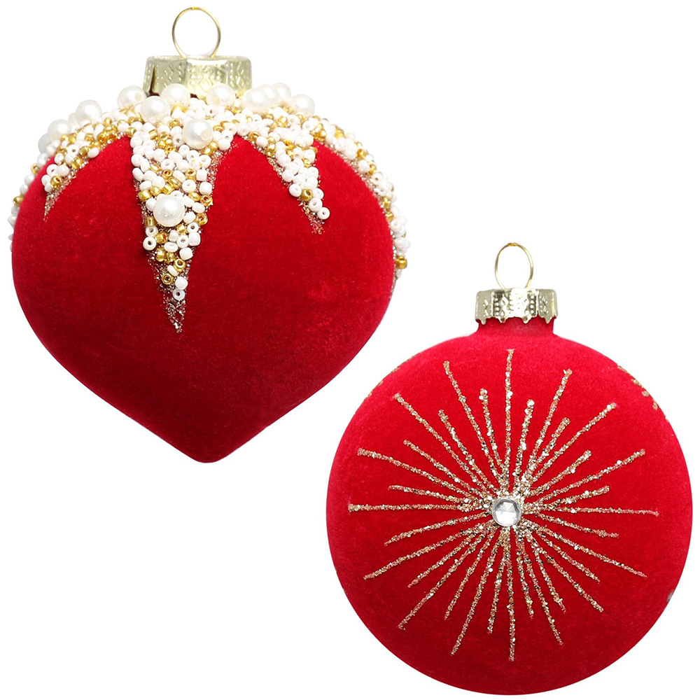 Flocked Embellished Bauble - Red Image 1