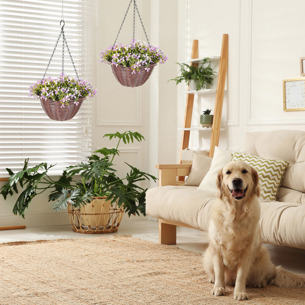 HOMCOM Artificial Flower Hanging Basket 2 Pack Image 4