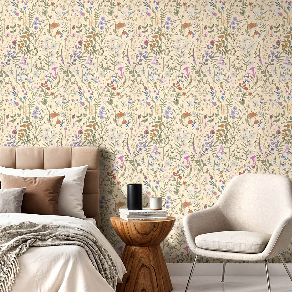 Living and Home Floral Pattern Beige and Multicolour Peel and Stick Wallpaper Image 7