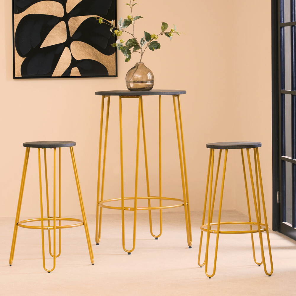 Premier Housewares District 2 Seater Gold Finish Bar Table and Stool Set Image 4