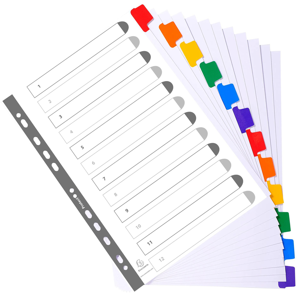 Exacompta A4 Maxi 12 Section White Divider with Multicolour Tabs 20 Pack Image 3