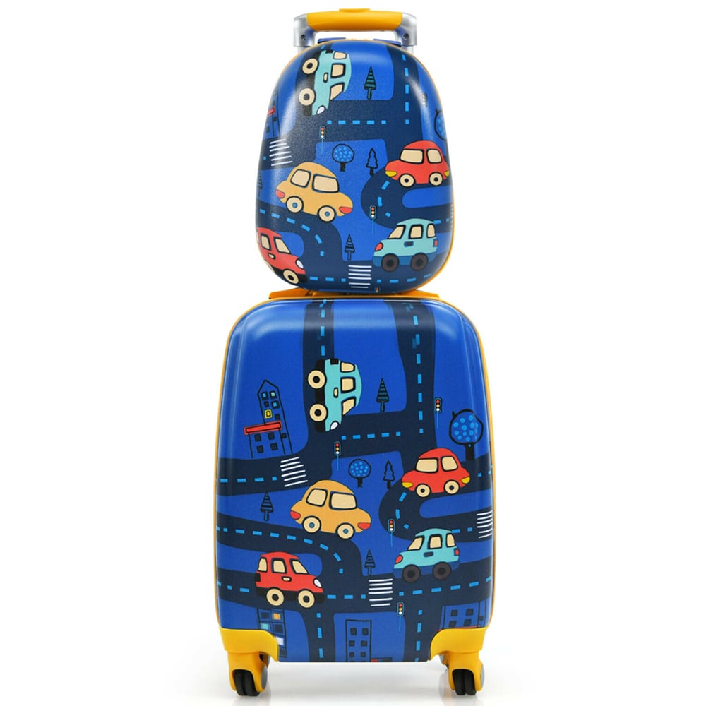 Costway Set of 2 Blue and Yellow Kids Luggage Set with Spinner Wheels Image 3