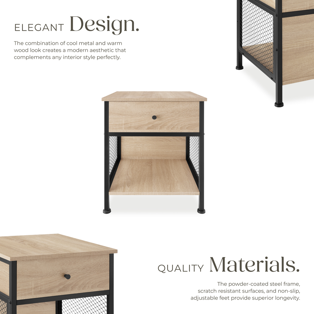 tectake Killarney Single Drawer Light Industrial Wood Bedside Table Image 4