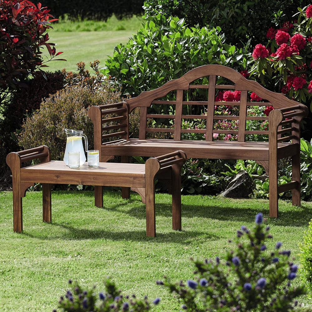 Garden Gear 2 Seater Lutyens Acacia Bench with Coffee Table Image 1