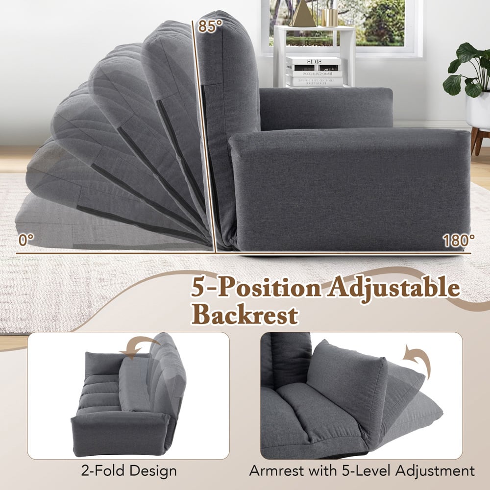 Costway Grey 5 Position Adjustable Backrest and Arms Foldable Floor Sofa Image 4