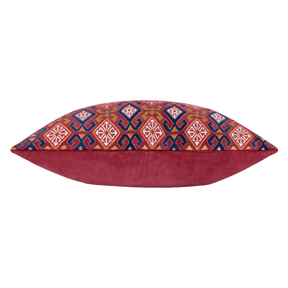 Paoletti Laurel Ruby and Gold Embroidered Velvet Cushion 30 x 60cm Image 4