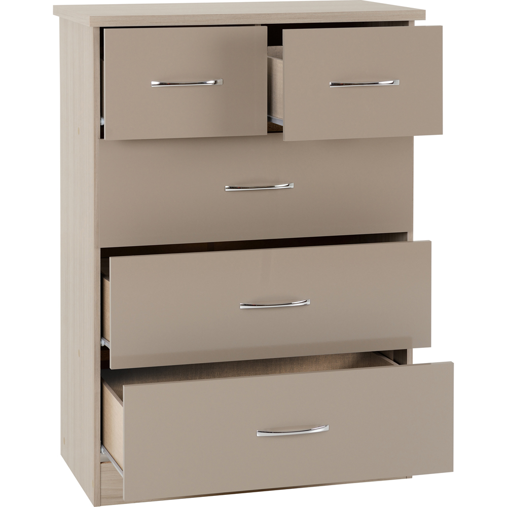 Seconique Nevada 5 Drawer Oyster Gloss and Light Oak Veneer Chest of Drawers Image 4