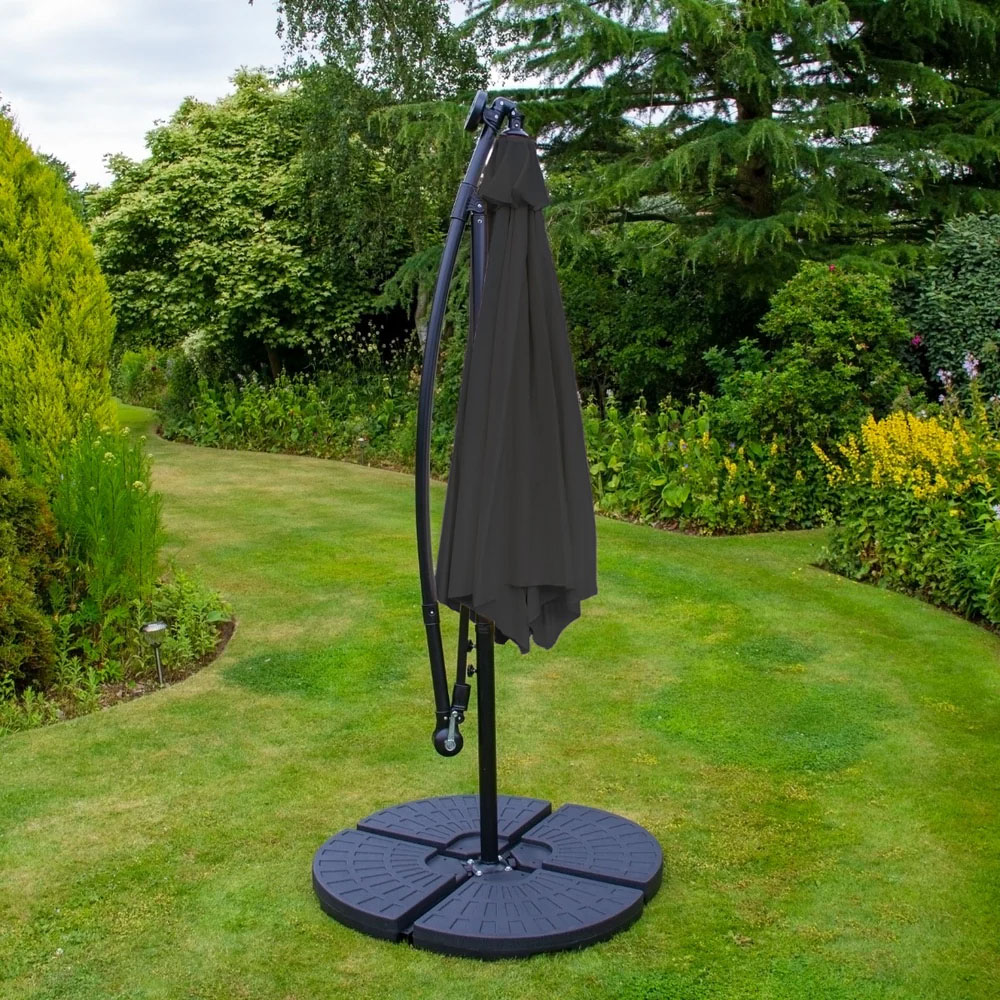 MonsterShop Grey LED Cantilever Parasol with Fan Base 3m Image 5