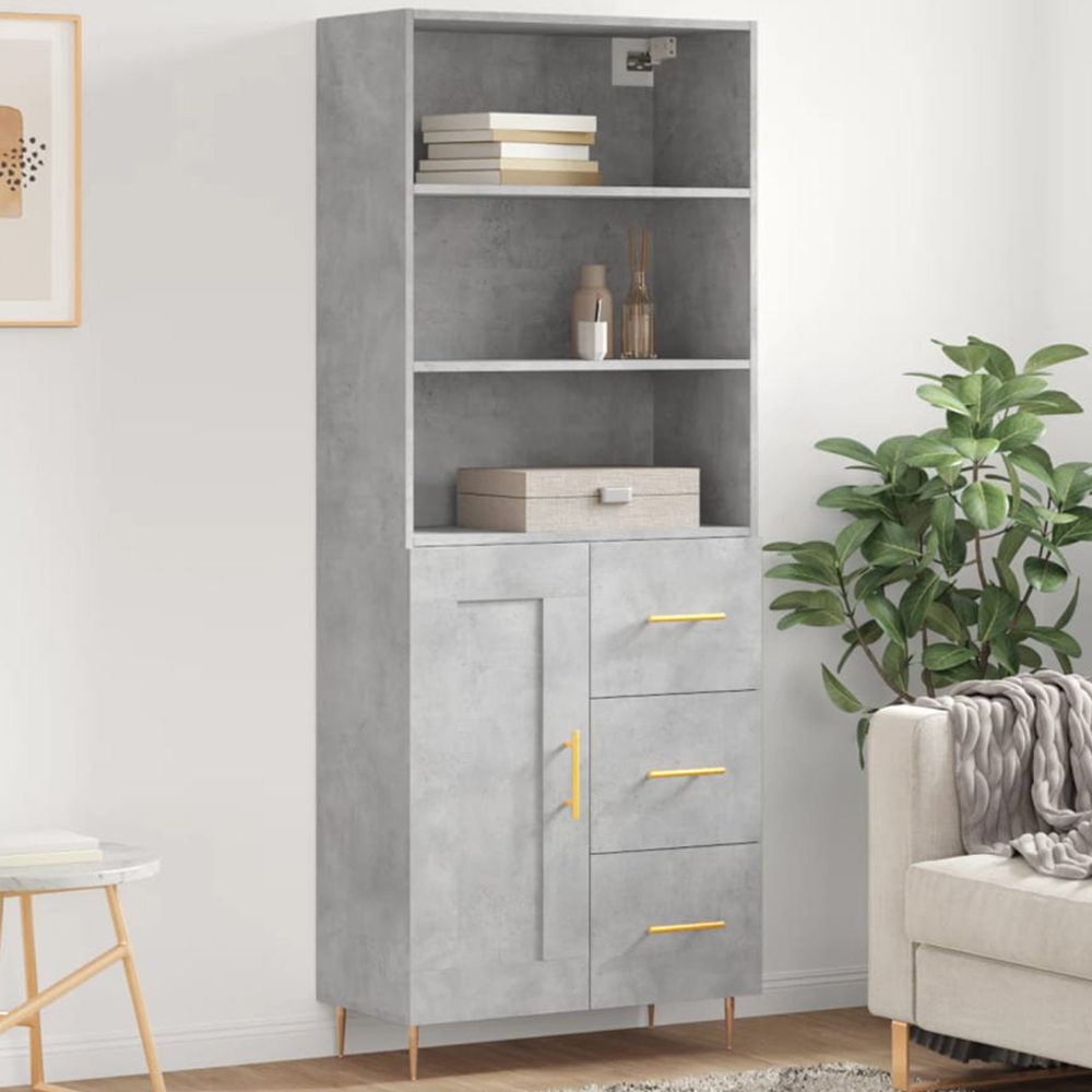 vidaXL Single Door 3 Drawer 3 Shelf Concrete Grey Highboard Image 1