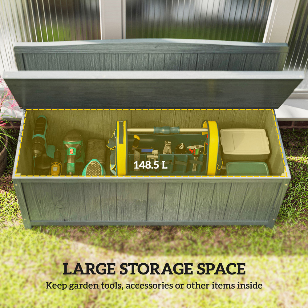 Outsunny 2 Seater Grey Wood Storage Bench Image 7