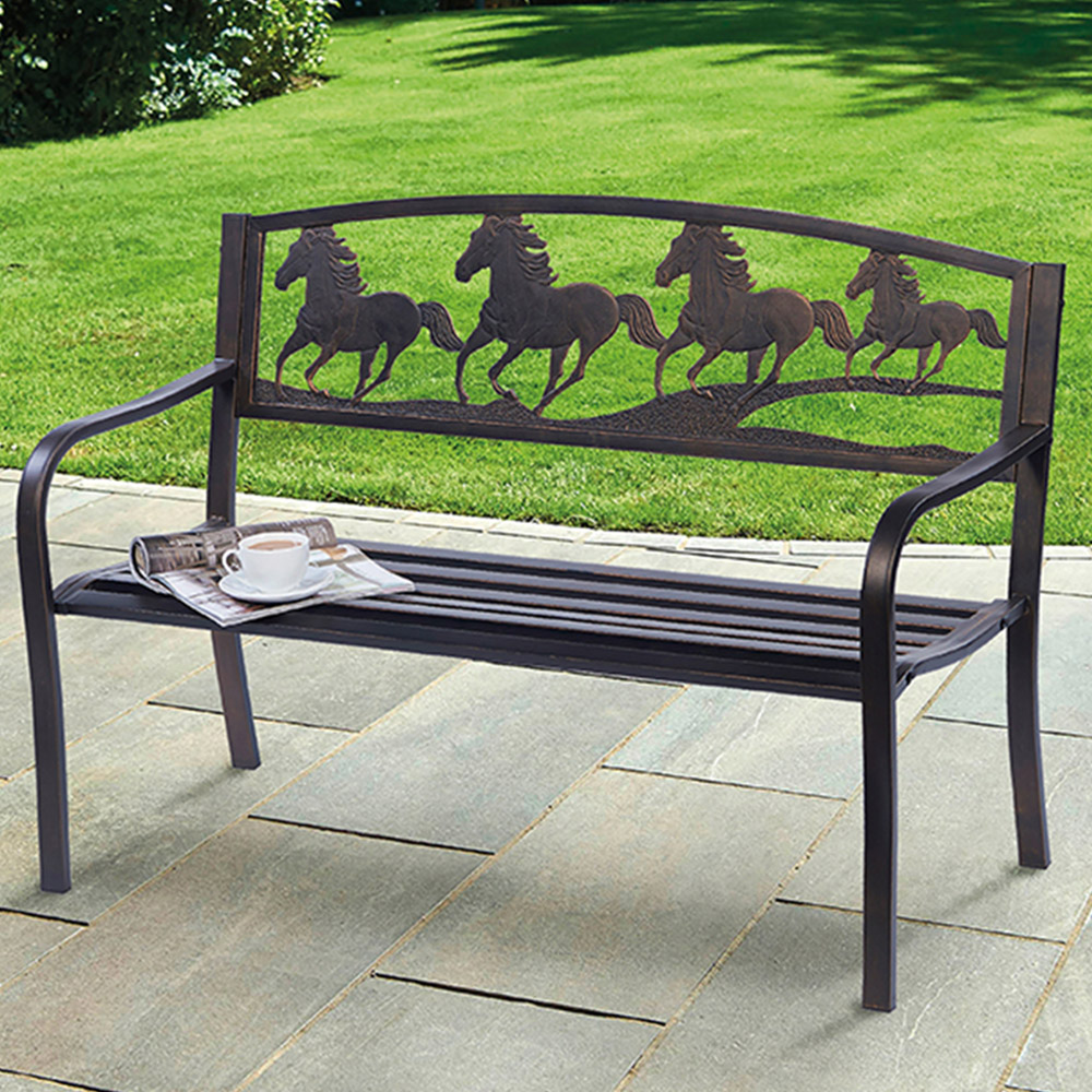 Greenhurst Horse Design Bronze Garden Bench Image 1