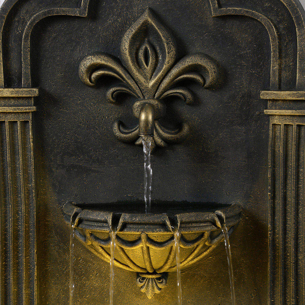 Teamson Home 2-Tier Black and Gold Fleur-De-Lis Wall Water Fountain 81cm Image 6
