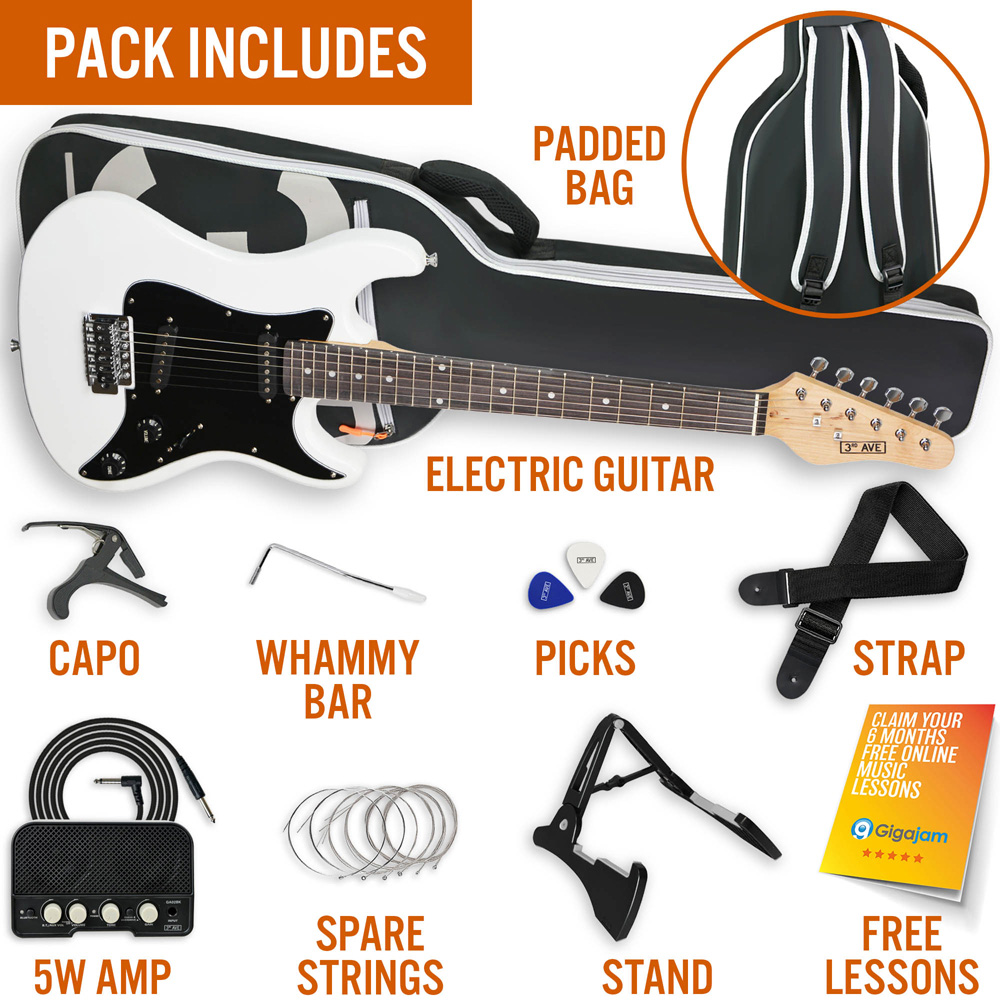 3rd Avenue White 3/4 Size Electric Guitar Set Image 5