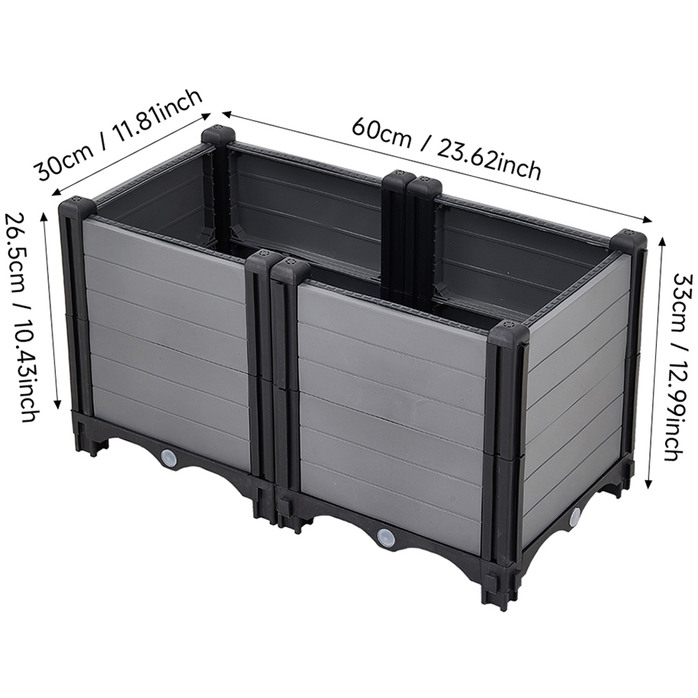 Living and Home Grey and Black Plastic Deep Raised Garden Bed Kit 33 x 60 x 30cm Image 6