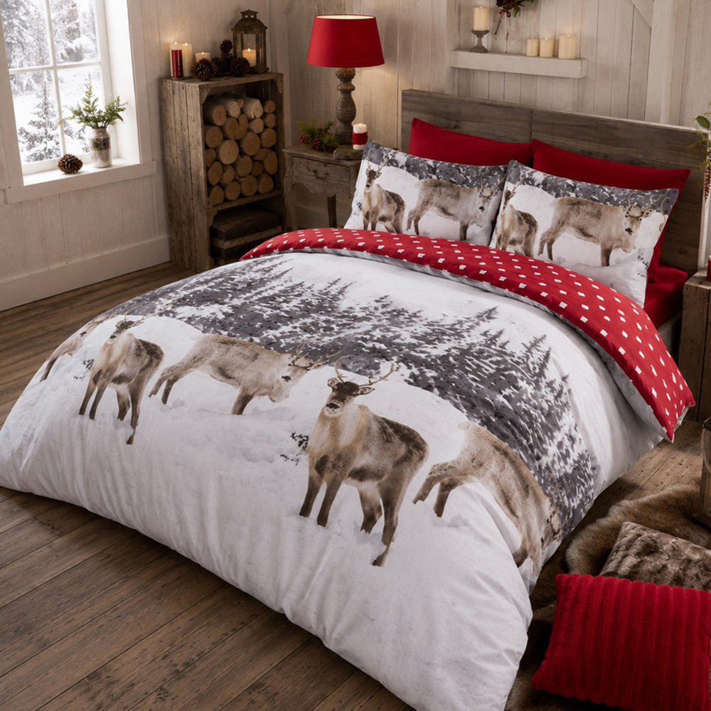 Smart Living Double Snow Reindeer Flannelette Duvet Set Image 1