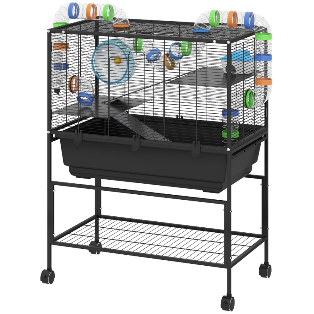 PawHut 3 Tier Hamster and Gerbil Cage with Storage on Wheels Image 1