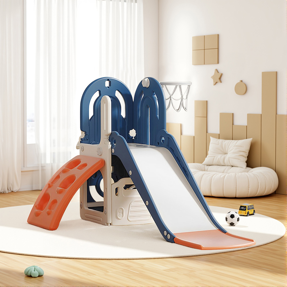 Tommy Toys 4 in 1 Toddler Blue Climber Slide Play Set with Basketball Hoop Image 2